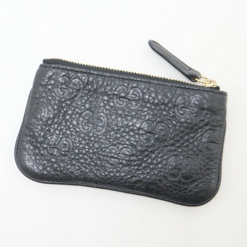 Gucci Coin Case GG Emblem Grain Leather Black