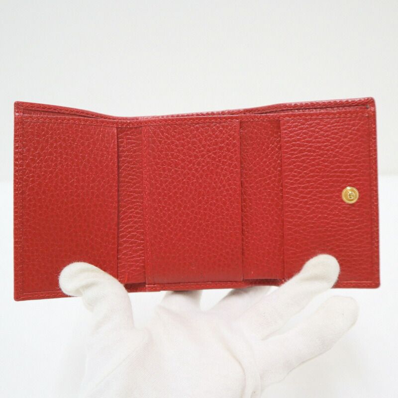 Gucci Compact Wallet Trifold GG Momant Leather Red Gold :red