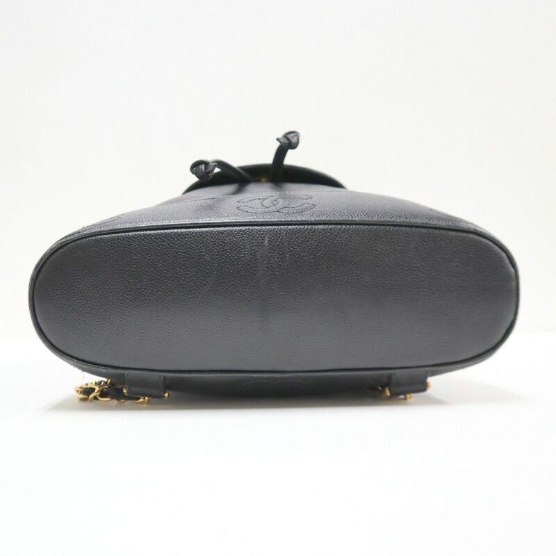 Chanel Backpack CC Logo Caviar Leather Black Gold