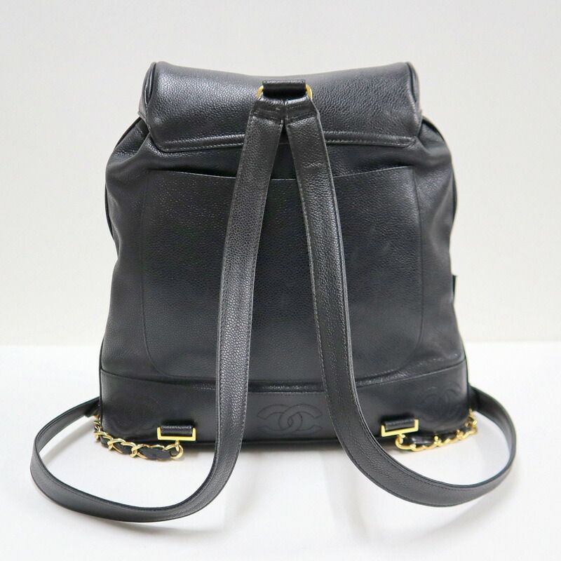 Chanel Backpack CC Logo Caviar Leather Black Gold