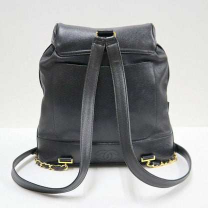 Chanel Backpack CC Logo Caviar Leather Black Gold