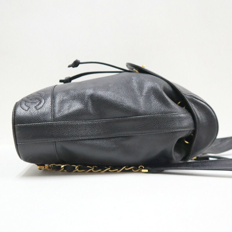 Chanel Backpack CC Logo Caviar Leather Black Gold