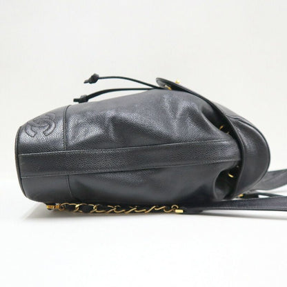 Chanel Backpack CC Logo Caviar Leather Black Gold