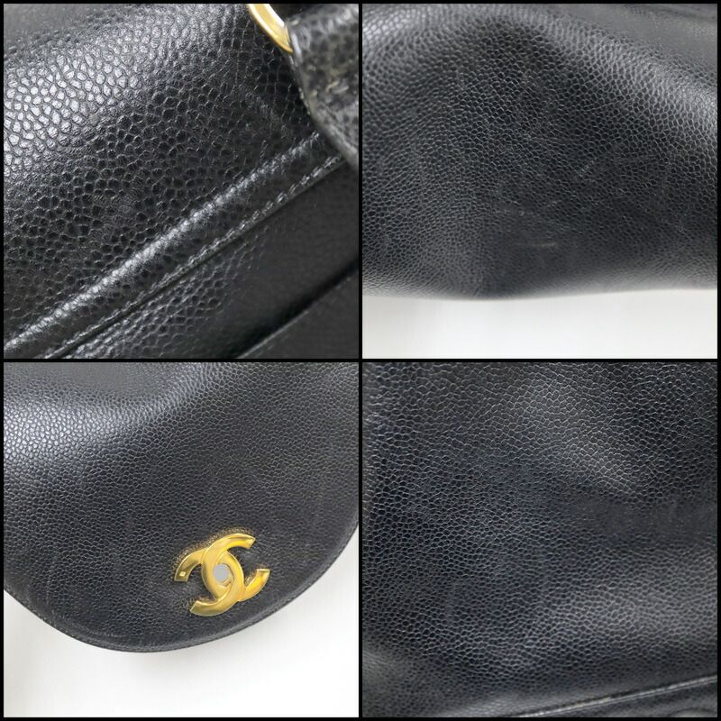 Chanel Backpack CC Logo Caviar Leather Black Gold