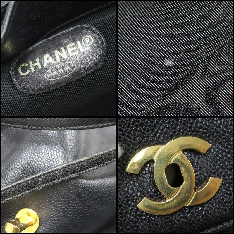Chanel Backpack CC Logo Caviar Leather Black Gold