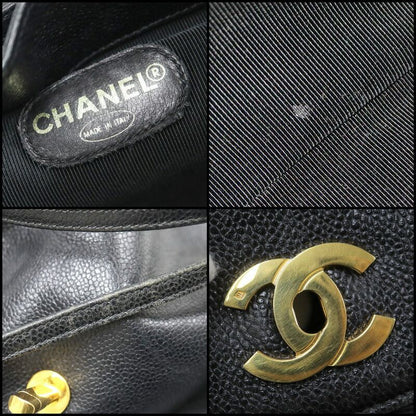 Chanel Backpack CC Logo Caviar Leather Black Gold