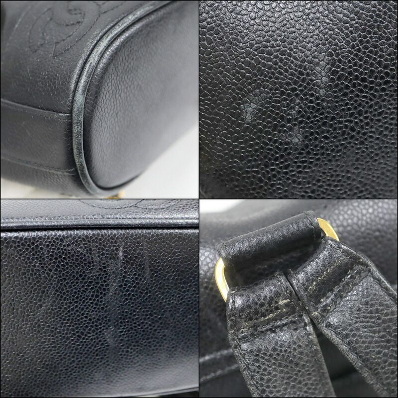 Chanel Backpack CC Logo Caviar Leather Black Gold