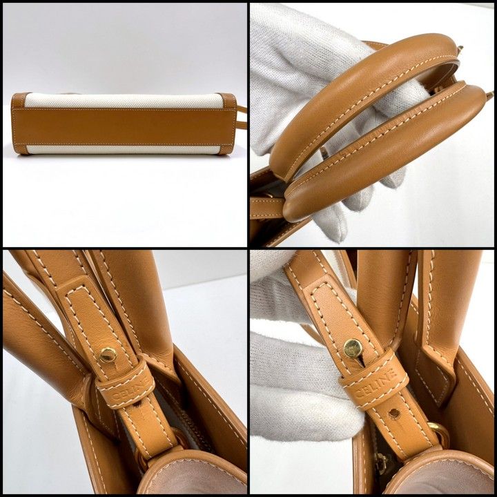 Celine Small Vertical Cover 2-Way Bag Canvas Leather Natural Tan Gold
