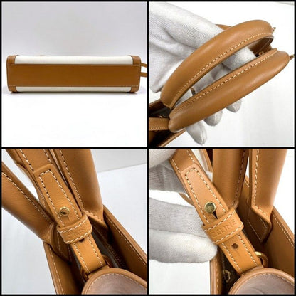 Celine Small Vertical Cover 2-Way Bag Canvas Leather Natural Tan Gold