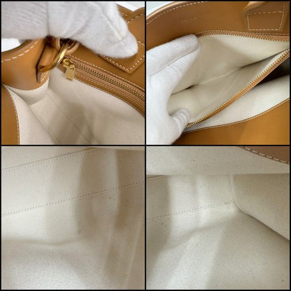 Celine Small Vertical Cover 2-Way Bag Canvas Leather Natural Tan Gold
