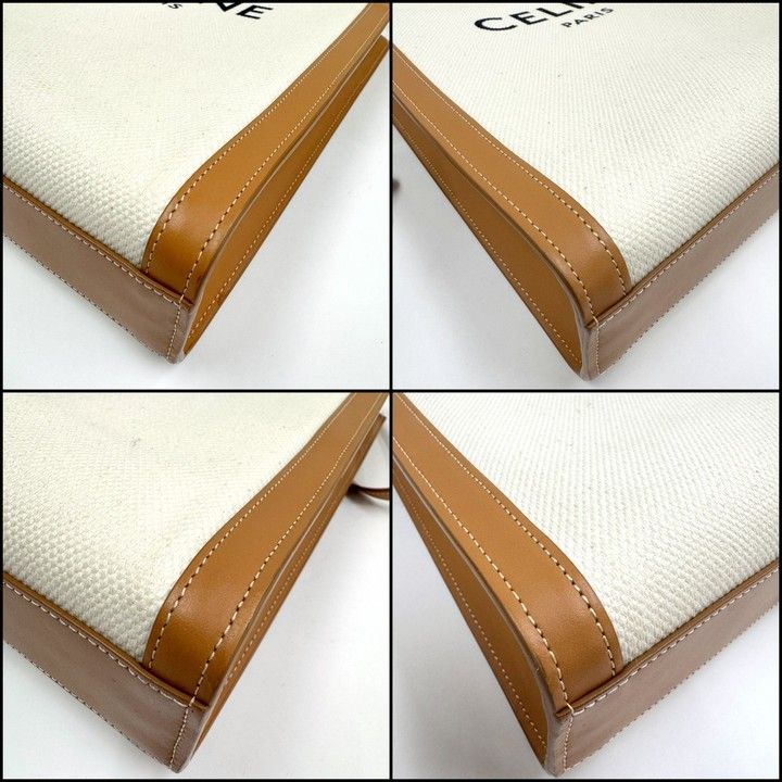 Celine Small Vertical Cover 2-Way Bag Canvas Leather Natural Tan Gold