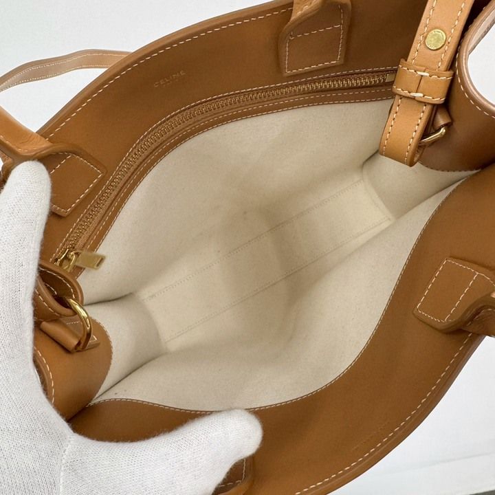 Celine Small Vertical Cover 2-Way Bag Canvas Leather Natural Tan Gold