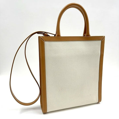 Celine Small Vertical Cover 2-Way Bag Canvas Leather Natural Tan Gold