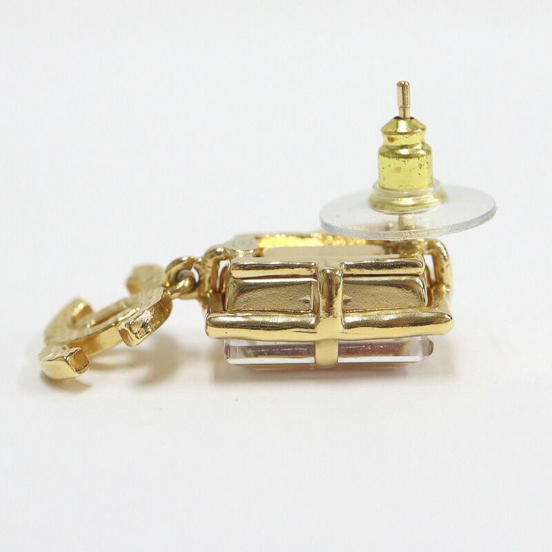 Chanel Earrings CC Logo Crystal Pink Tweed Gold