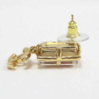 Chanel Earrings CC Logo Crystal Pink Tweed Gold