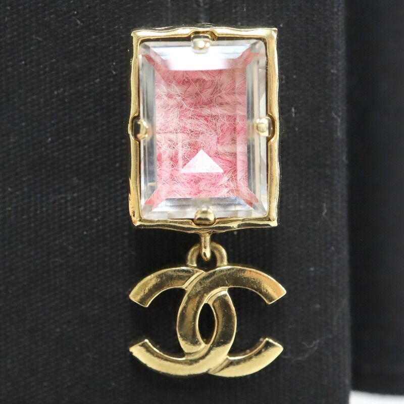 Chanel Earrings CC Logo Crystal Pink Tweed Gold