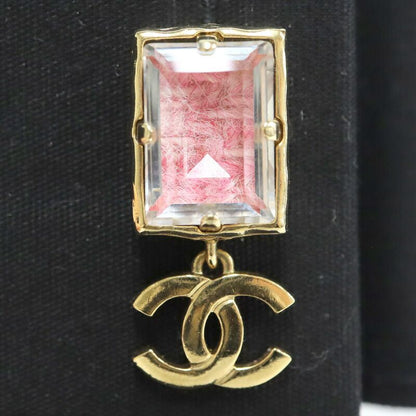 Chanel Earrings CC Logo Crystal Pink Tweed Gold