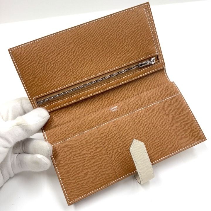 Hermes Bearn Souffle Verso Bifold Wallet Cles Gold Epsom Silver Cles X
