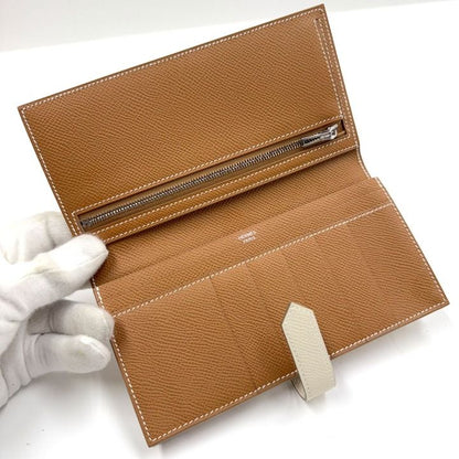 Hermes Bearn Souffle Verso Bifold Wallet Cles Gold Epsom Silver Cles X