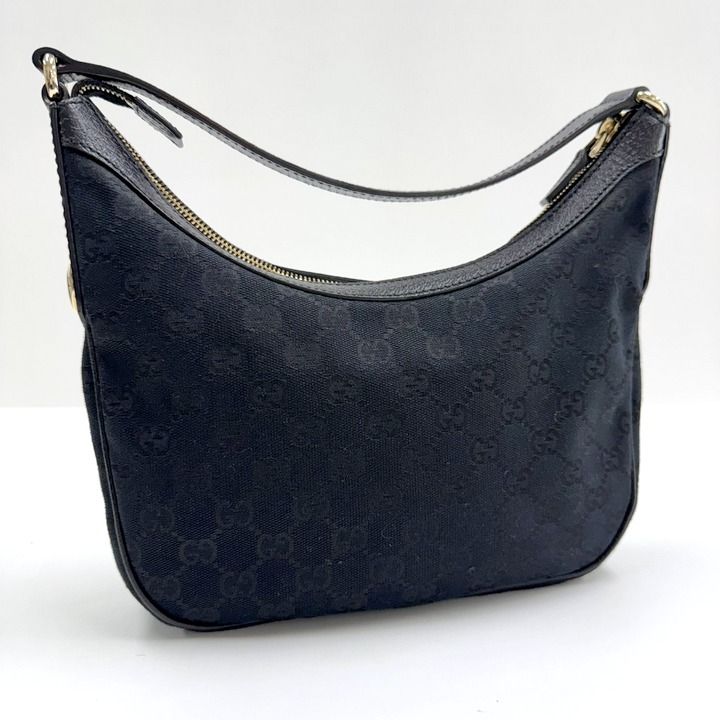 Gucci Shoulder Bag GG Canvas Black Gold