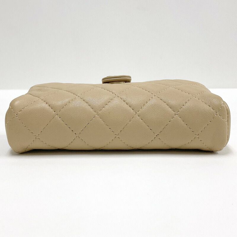 Chanel Quilted Mini Pouch Handbag Lambskin Beige Gold