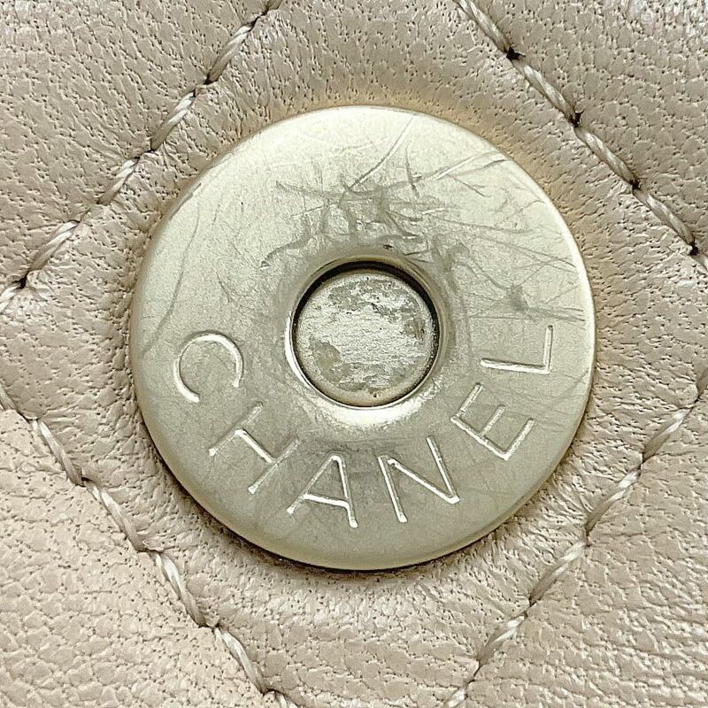 Chanel Quilted Mini Pouch Handbag Lambskin Beige Gold