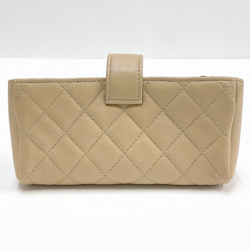 Chanel Quilted Mini Pouch Handbag Lambskin Beige Gold