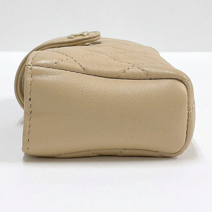 Chanel Quilted Mini Pouch Handbag Lambskin Beige Gold