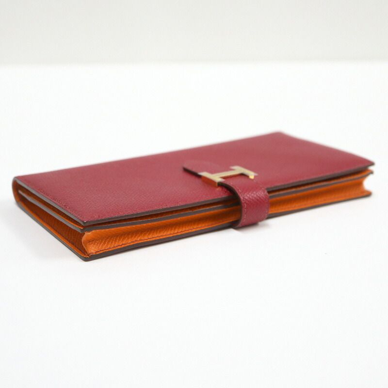 Hermes Bearn Souffle Verso Wallet Epsom Ruby Orange Gold :ruby