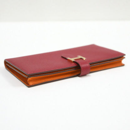 Hermes Bearn Souffle Verso Wallet Epsom Ruby Orange Gold :ruby