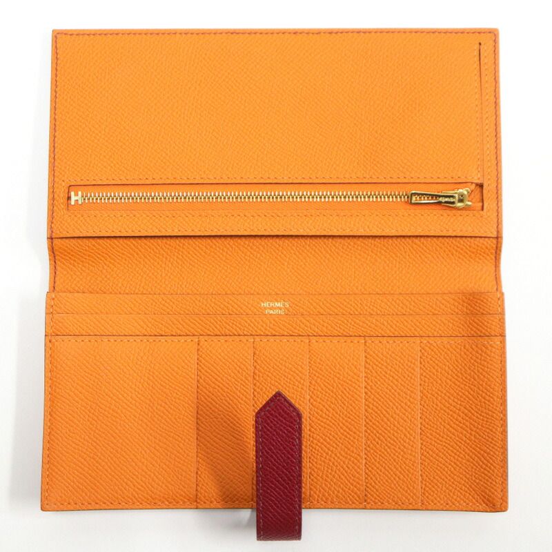 Hermes Bearn Souffle Verso Wallet Epsom Ruby Orange Gold :ruby