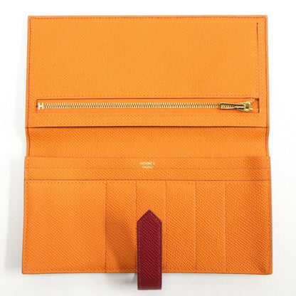 Hermes Bearn Souffle Verso Wallet Epsom Ruby Orange Gold :ruby