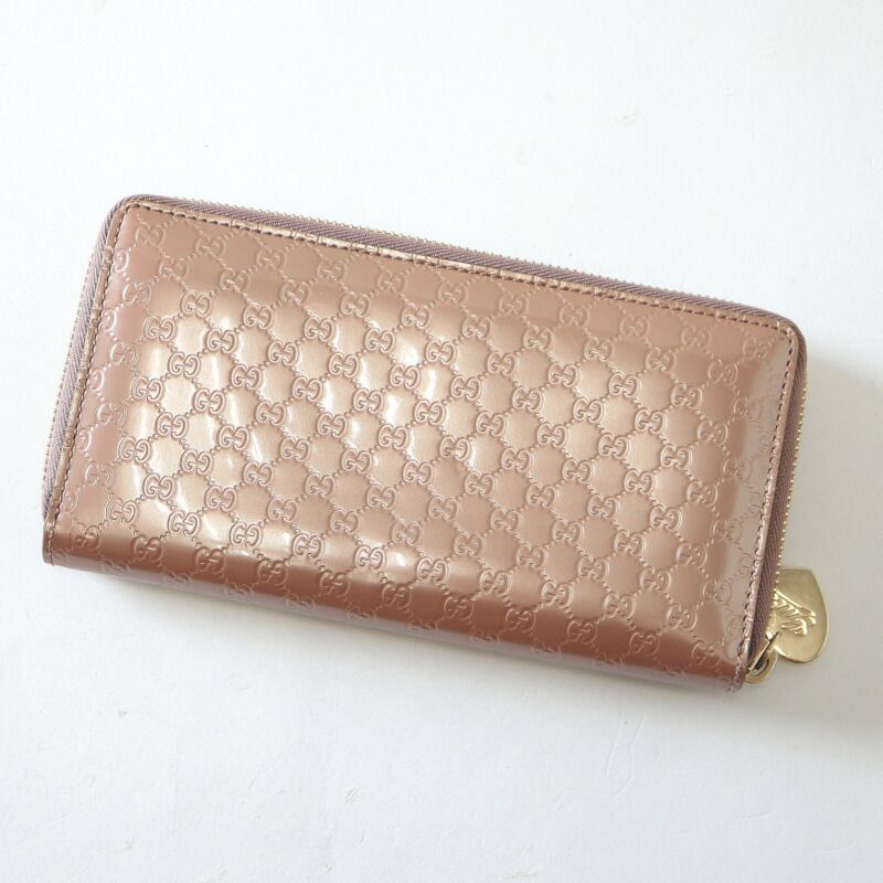 Gucci Zip Around Wallet Micro Guccissima Patent Leather Metallic Pink Gold Metallic-pink X