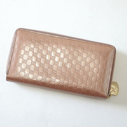 Gucci Zip Around Wallet Micro Guccissima Patent Leather Metallic Pink Gold Metallic-pink X