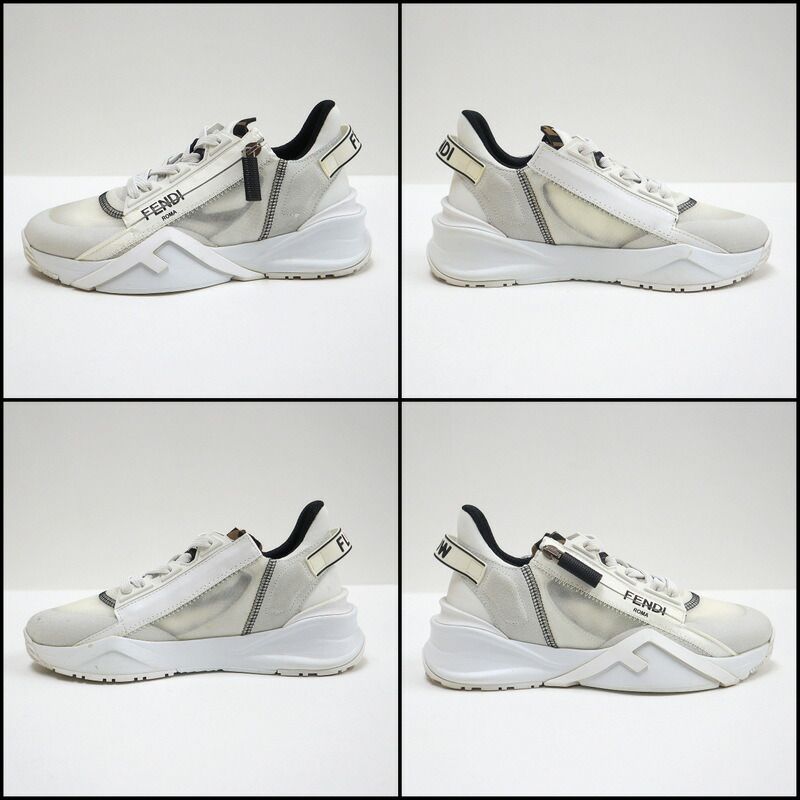 Fendi Flow Cut Sneakers Synthetic Fiber Leather White Black 36 X