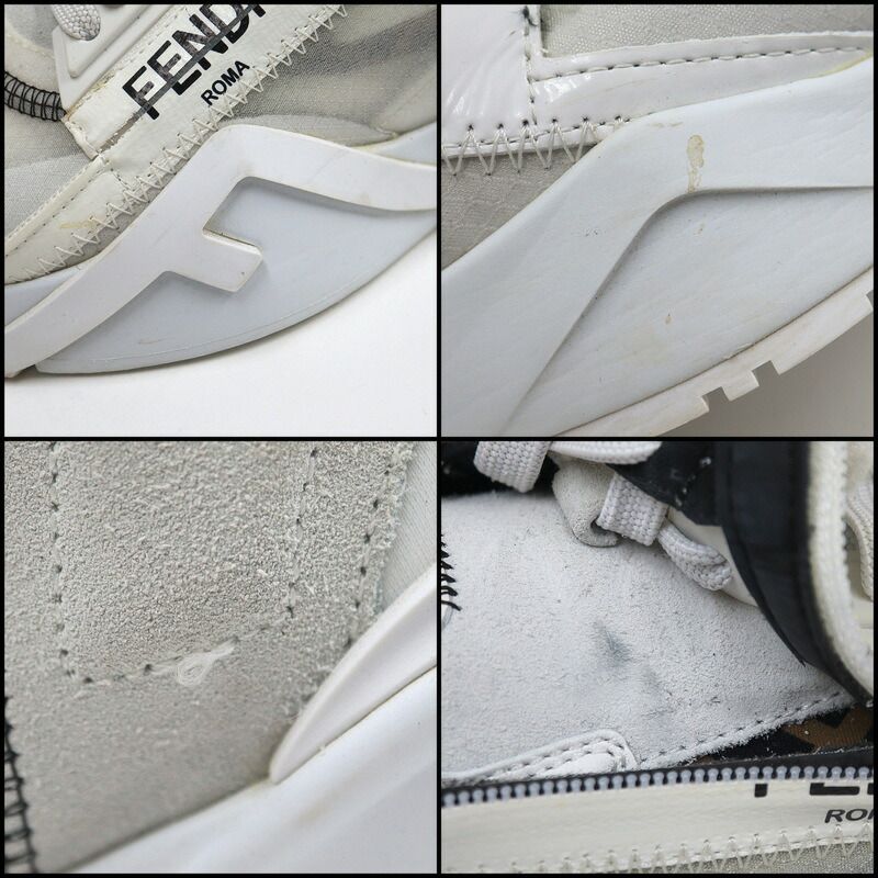 Fendi Flow Cut Sneakers Synthetic Fiber Leather White Black 36 X