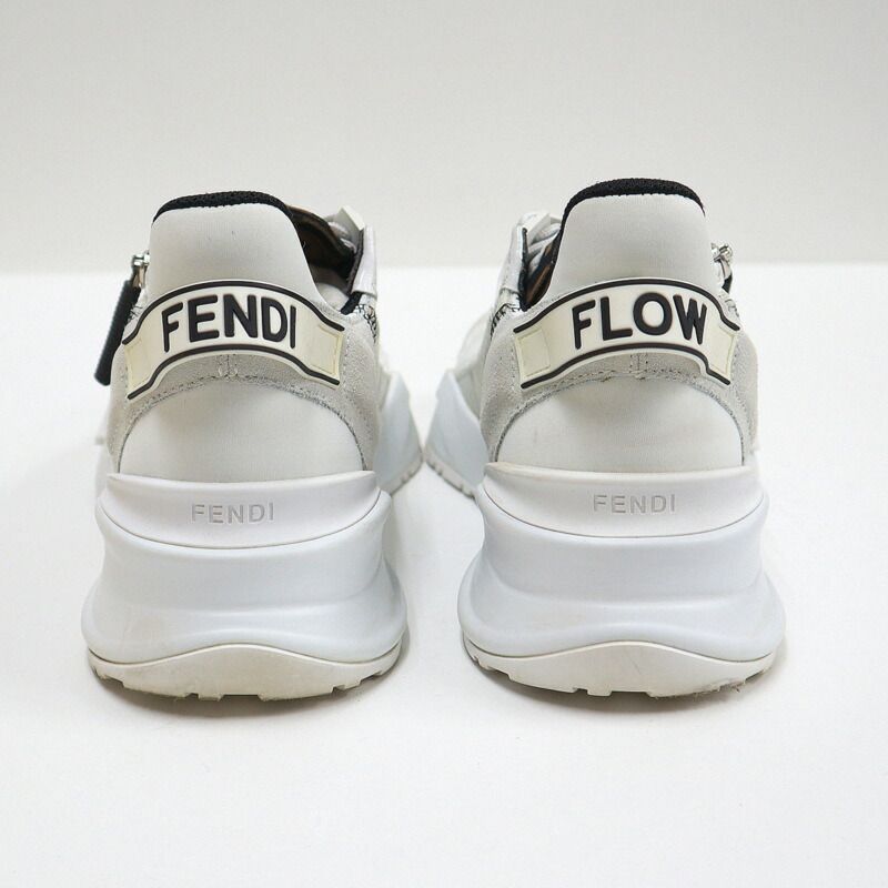 Fendi Flow Cut Sneakers Synthetic Fiber Leather White Black 36 X