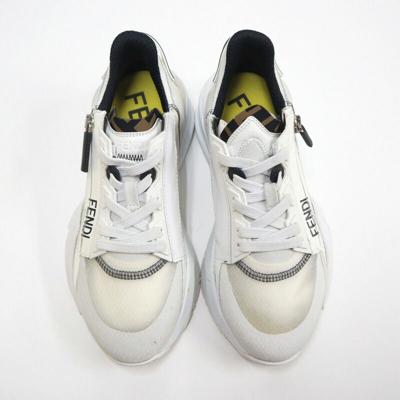 Fendi Flow Cut Sneakers Synthetic Fiber Leather White Black 36 X