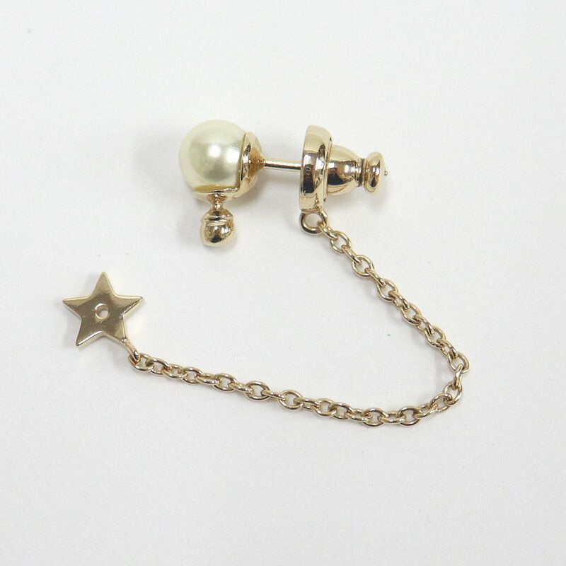 Dior Swing Earrings CD Logo Star Costume Pearl Gold Plated X Milky White