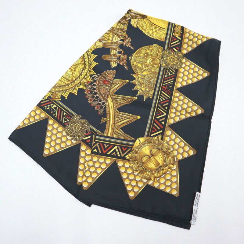 Hermes Carre 90 Chiefs’ Gold L’Or Des Chefs Black Silk Scarf X