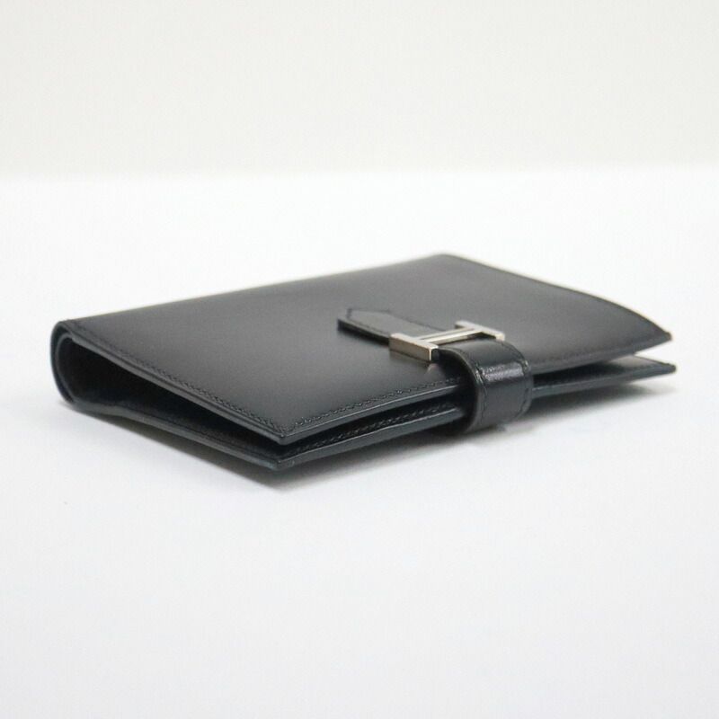 Hermes Bearn Compact Bifold Wallet Buffalo Gala Noir Black Silver : X
