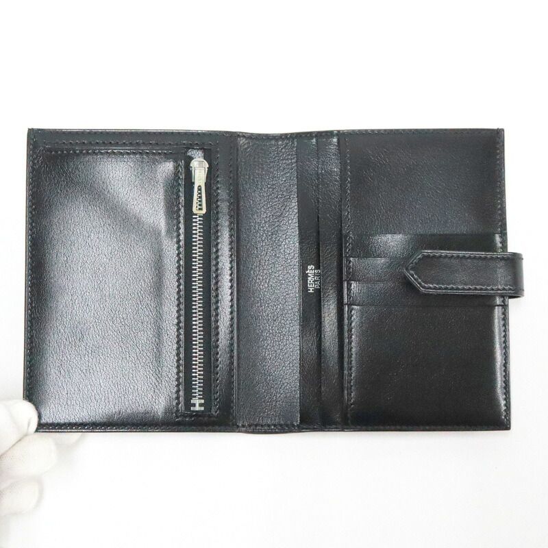 Hermes Bearn Compact Bifold Wallet Buffalo Gala Noir Black Silver : X