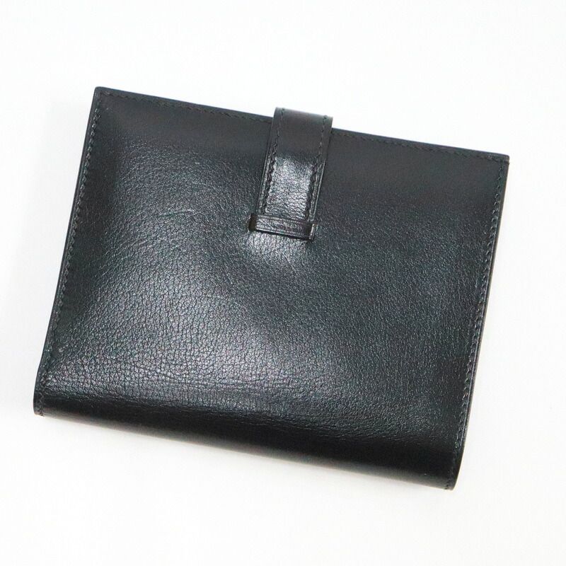 Hermes Bearn Compact Bifold Wallet Buffalo Gala Noir Black Silver : X
