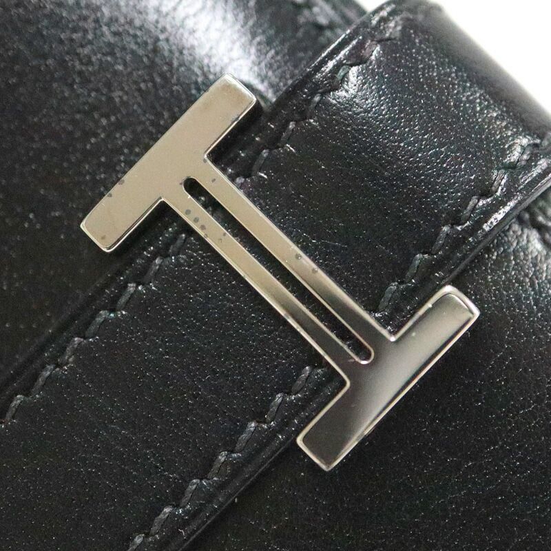 Hermes Bearn Compact Bifold Wallet Buffalo Gala Noir Black Silver : X