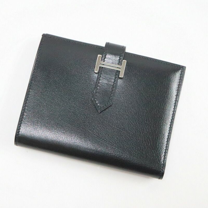 Hermes Bearn Compact Bifold Wallet Buffalo Gala Noir Black Silver : X