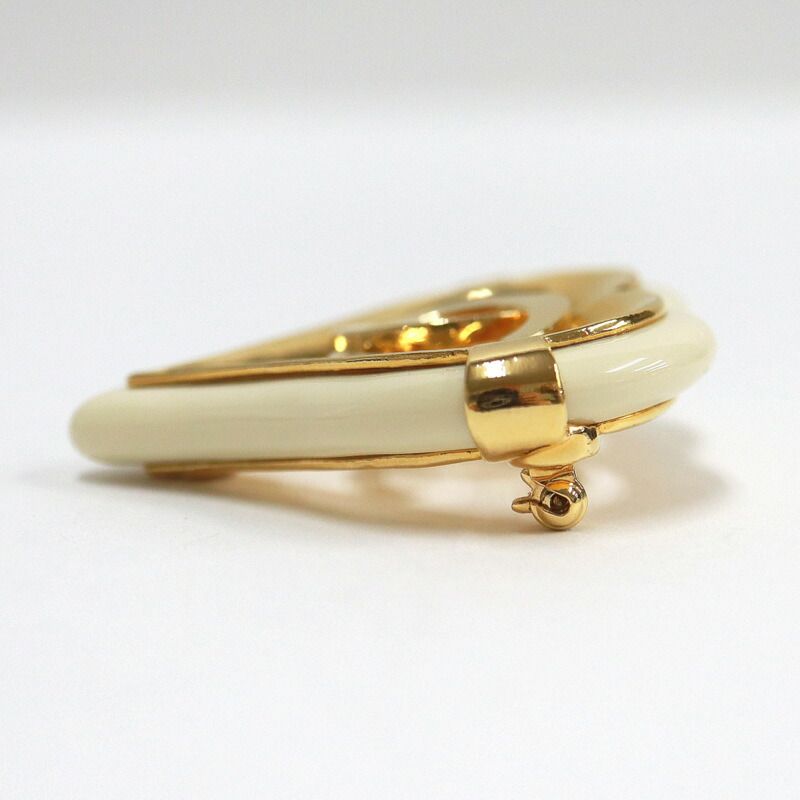 Chanel Heart Brooch CC Gold Plated Beige