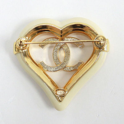 Chanel Heart Brooch CC Gold Plated Beige