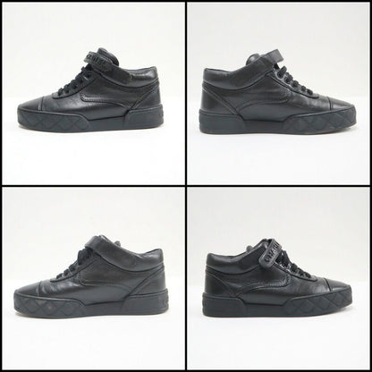 Chanel High Cut Sneakers Shoelace Type Leather Black 37