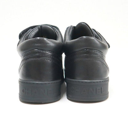 Chanel High Cut Sneakers Shoelace Type Leather Black 37