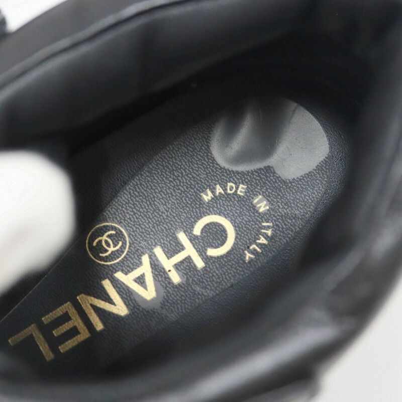 Chanel High Cut Sneakers Shoelace Type Leather Black 37
